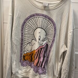 Crewneck Sweater with Graphic Scoop - White / Purple Accent